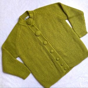 90s Vtg Chartreuse Green Fuzzy Cardigan Sweater